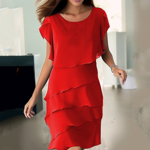 Summer Dresses Women Trendy Women Dresses Dress Womens Casual Short Sleeve Dresses for Women 2025 Women's Casual Solid Color Shawl Round Neck Round Neck Dress