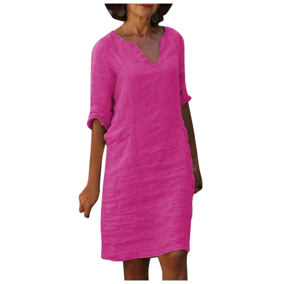 Summer Dresses for Women, Women'S Dresses,Women's Sweater Dress V Neck Retro Stitching Cropped Sleeve Casual Knit Dress Soft Comfortable Elegant Winter Outfit