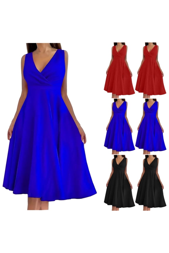 Summer Dresses Women Women Summer Dresses Sleeveless V-neck Fashion Casual Dress Evening Dress Red XXL