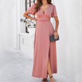 thumbnail image 1 of Summer Dresses Women's Fashion Fallow V-Neck Short Sleeve Solid Color Dresses Summer Dresses for Women 2025 Pink S, 1 of 7