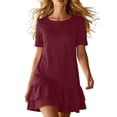 thumbnail image 1 of Summer Dresses Women's Ruffle Hem T-Shirt Dress Short Sleeve Crew Neck Casual Loose Fitted Summer Mini Dress, 1 of 6