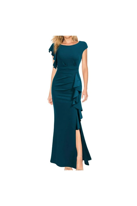 Summer Dresses Women's Sexy Shoulder Screen Perspective Wedding Dress Long Dress Summer Dresses for Women 2025 Blue 2XL