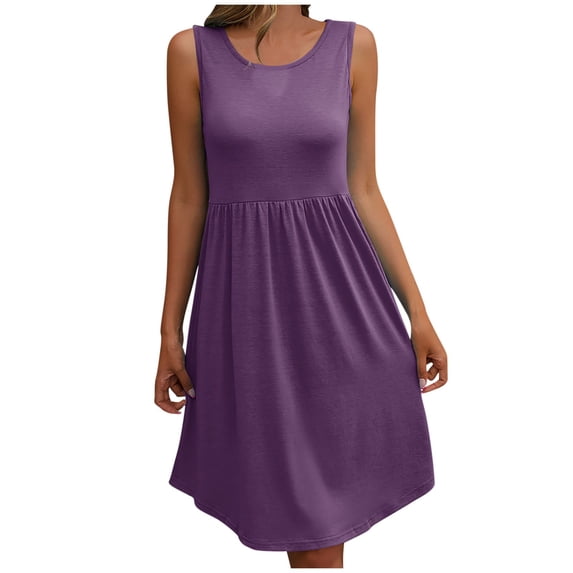 Summer Dresses for Womens 2026 Fashion Oversize Round Neck Loose Oversized Dress Solid Color Casual Sleeveless Midi Dress Gift for Women
