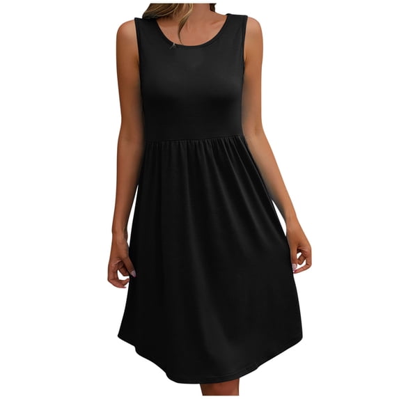 Summer Dresses for Womens 2026 Fashion Oversize Round Neck Loose Oversized Dress Solid Color Casual Sleeveless Midi Dress Gift for Women