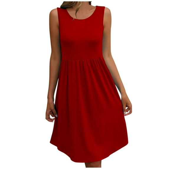 Summer Dresses for Womens 2026 Fashion Oversize Round Neck Loose Oversized Dress Solid Color Casual Sleeveless Midi Dress Gift for Women