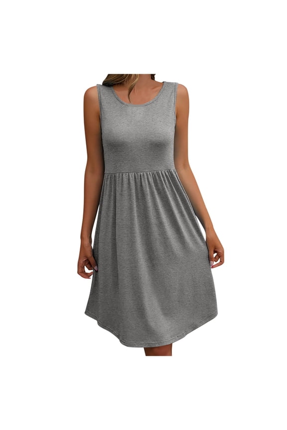 Summer Dresses for Womens 2026 Fashion Oversize Round Neck Loose Oversized Dress Solid Color Casual Sleeveless Midi Dress Gift for Women