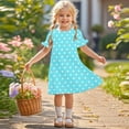 thumbnail image 1 of Summer Dresses for Girls 3-12 Years Toddlers Kids Cute Polka Dot Printed Short Sleeve Crewneck Loose Pullover Hiking Midi Dress, 1 of 8