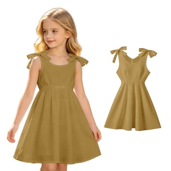 Summer Dresses for Girls Spaghetti Strap V Neck Girls Casual Dresses Midi Sundress Dresses Kids 5-6 Years
