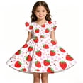 thumbnail image 1 of Summer Dresses for Toddler Girls Strawberry Print Ruffles Back To School Flutter Sleeve Casual Dress for Kids Size 3-4T, 1 of 7