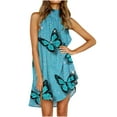 thumbnail image 1 of Summer Dresses for Women 2022, Halter Neck Dresses for Women Knee Length Floral Casual Summer Mini Dresses Sleeveless Irregular Hem Sun Short Dress, 1 of 7