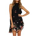 thumbnail image 1 of Summer Dresses for Women 2022, Halter Neck Dresses for Women Knee Length Floral Casual Summer Mini Dresses Sleeveless Irregular Hem Sun Short Dress, 1 of 7