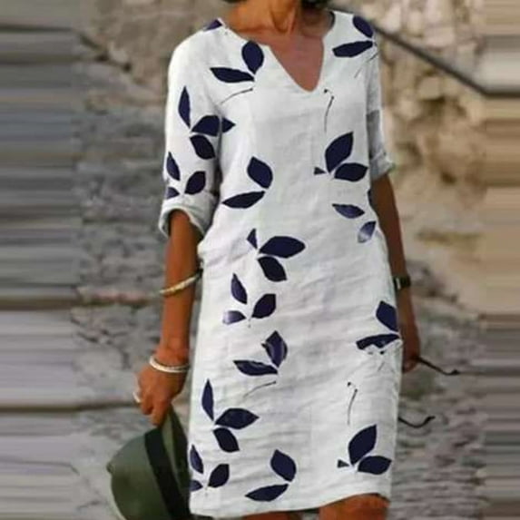 Summer Dresses for Women 2022, LOVE DOCK Ladies Summer Dress for Women V Neck Casual Fashion Printed Mid Sleeve Short Dress 2022 Travel Vacation