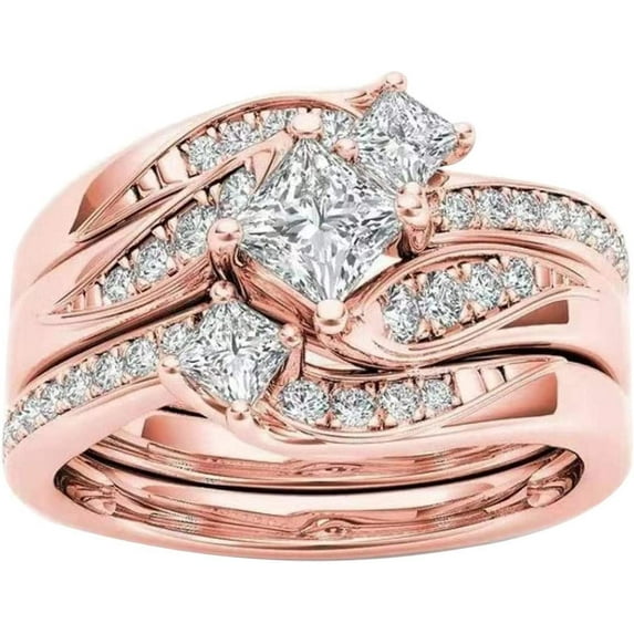 Hao571 3 in 1 Stainless Steel Rhinestone Ring for Women Ladies Jewelry Round CZ Cubic Zirconia Stainless Steel Wedding Sets for Women Engagement Rings for Women Bridal Jewelry Set Set Stainless Steel,Rose Gold,White,Silver 9
