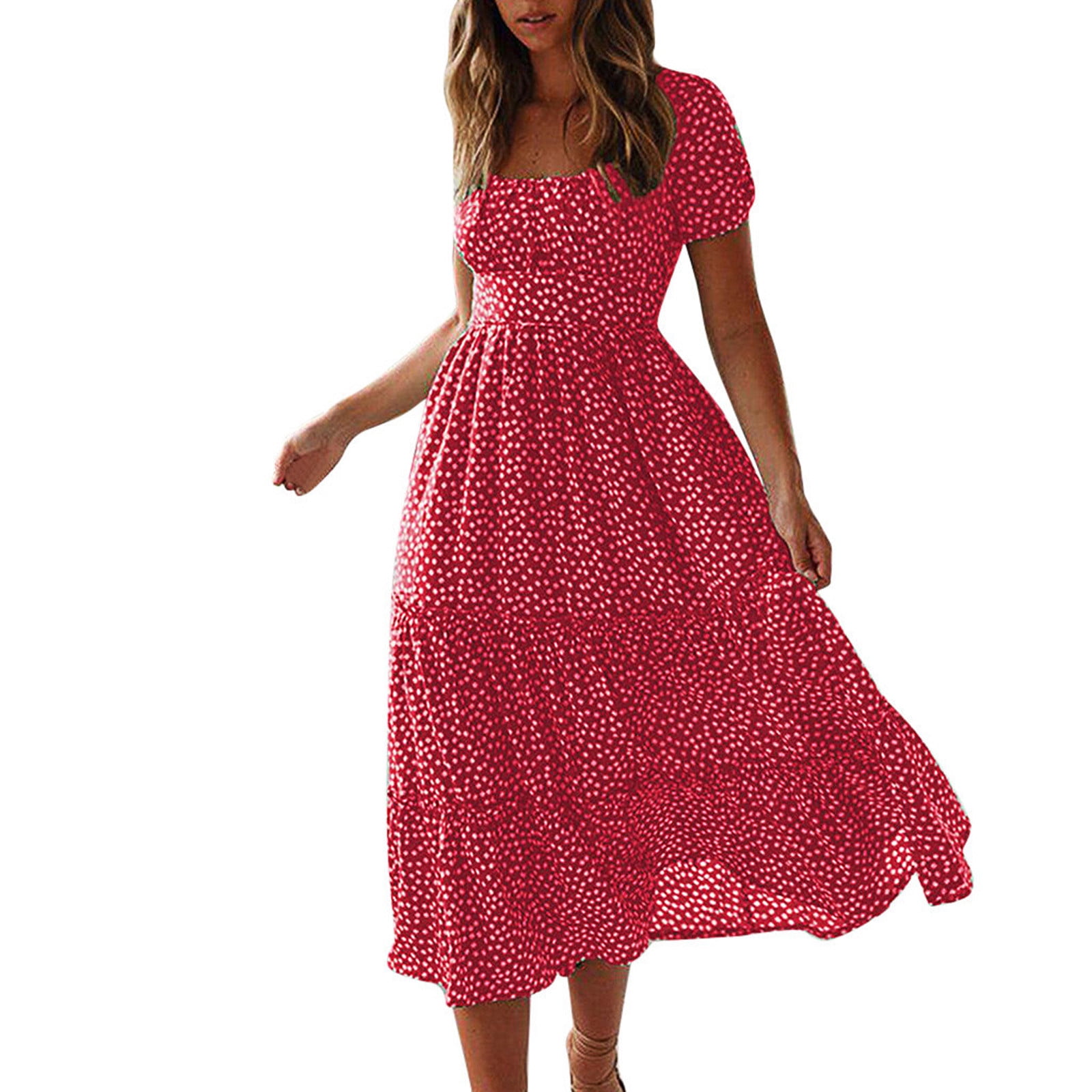 Summer Dresses for Women 2023 Fashion Dot Print Puff Short Sleeve ...