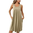 thumbnail image 1 of Summer Dresses for Women 2024 Casual Crew Neck Loose Flowy Sundresses Boho Plain Fleated Beach Tank Dress Trendy 2024, 1 of 7