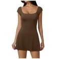 thumbnail image 1 of Summer Dresses for Women 2024 Club Backless Mini Square Neckline Short Sleeve Night Out A Line Coffee Sun Dress Sizes L, 1 of 7
