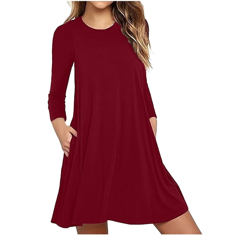 bodycon dresses for petites Summer Women 2026 Petite Casual Dresses Fashion Casual Solid Dress Long Sleeve Loose Dress Cozy Up Shift Dress loop:conleypinstripemididress SIZE:16.5 37/38 Black dress Lined Bodycon