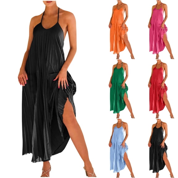 Summer Dresses for Women 2024 Plus Size Fashion A Pleated Dress For Beach Vacation Long Dress Womens plus $15 & under