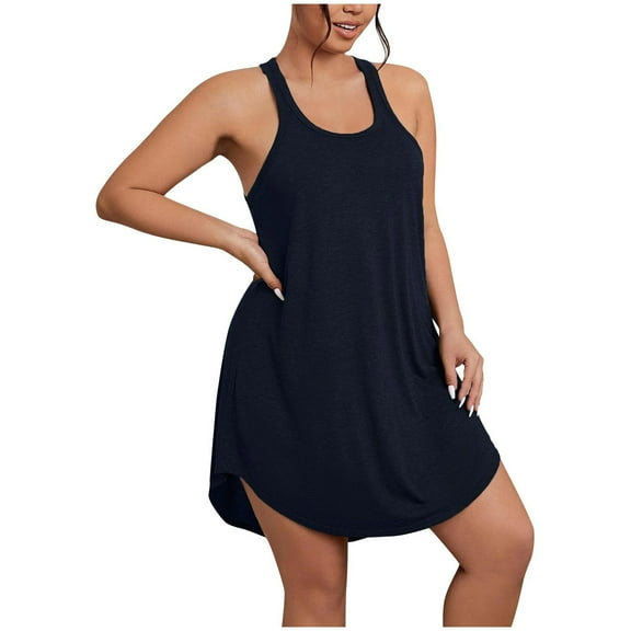 Summer Dresses for Women 2024 Plus Size Fashion Loose And Sexy Pajamas Tank Top Herringbone Back Sleeveless Dress Womens plus $15 & under