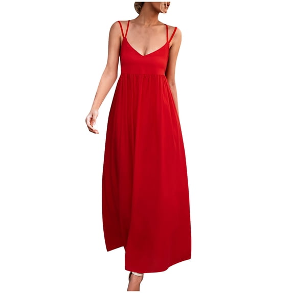 Summer Dresses for Women 2024 Plus Size Fashion Sexy V-neck Backless Suspender Dress Beach Skirt Womens plus $15 & under