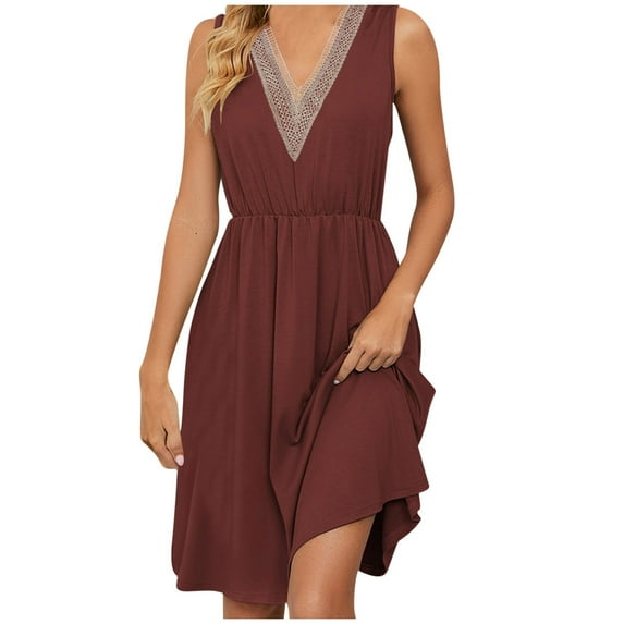 Summer Dresses for Women 2024 Plus Size Fashion Short Sleeve V-Neck Solid Color Pocket Makings Dress Womens plus $15 & under