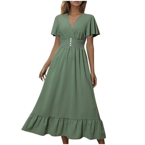Summer Dresses for Women 2024 Plus Size Fashion Slim Collection Solid Color Dress Womens plus $15 & under