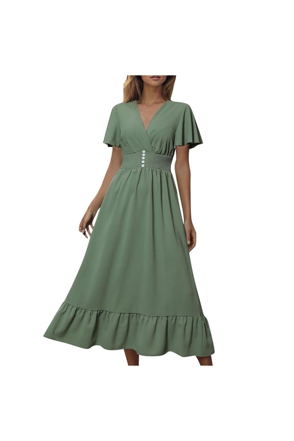 Summer Dresses for Women 2024 Plus Size Fashion Slim Collection Solid Color Dress Womens plus $15 & under