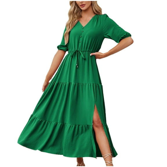 Summer Dresses for Women 2024 Plus Size Fashion V-neck Short Sleeve Dress Short Sleeve V-neck Ankle-length Dress Womens plus $15 & under