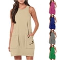 thumbnail image 1 of Summer Dresses for Women 2024 Size S-2XL Solid Color Sleeveless Crew Neck Tank T Shirt Dress Womens Sundresses with Pockets Blue qILAKOG Size M, 1 of 1
