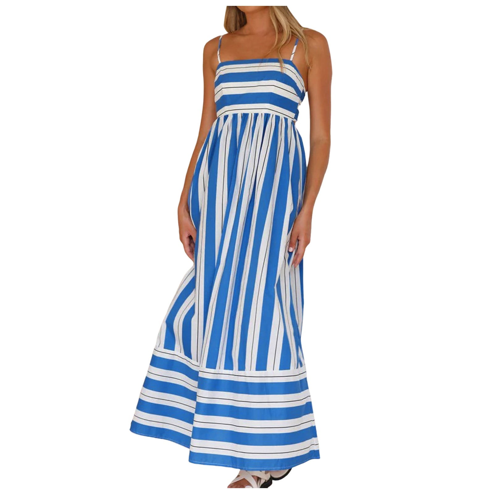 Summer Dresses for Women 2024 Spaghetti Strap Sleeveless Slim Fit Waist Bohemian Casual Womens