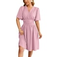 thumbnail image 1 of Summer Dresses for Women 2024 Sundresses Flutter Short Sleeve Beach Swimsuit Ruched Bodycon Casual Vacation Dresses (Pink,Large), 1 of 6