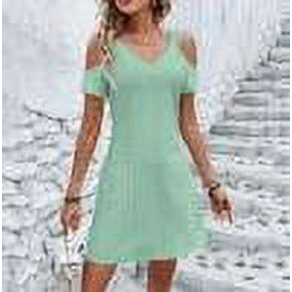 Summer Dresses for Women 2024 V-Neck Lace Off Shoulder Slim Short Sleeve Dress