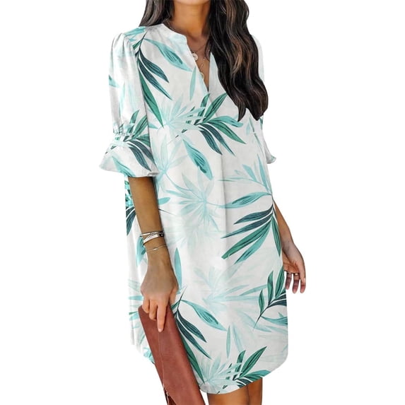 Summer Dresses for Women 2024 V Neck Ruffle Short Sleeve Shift Dress