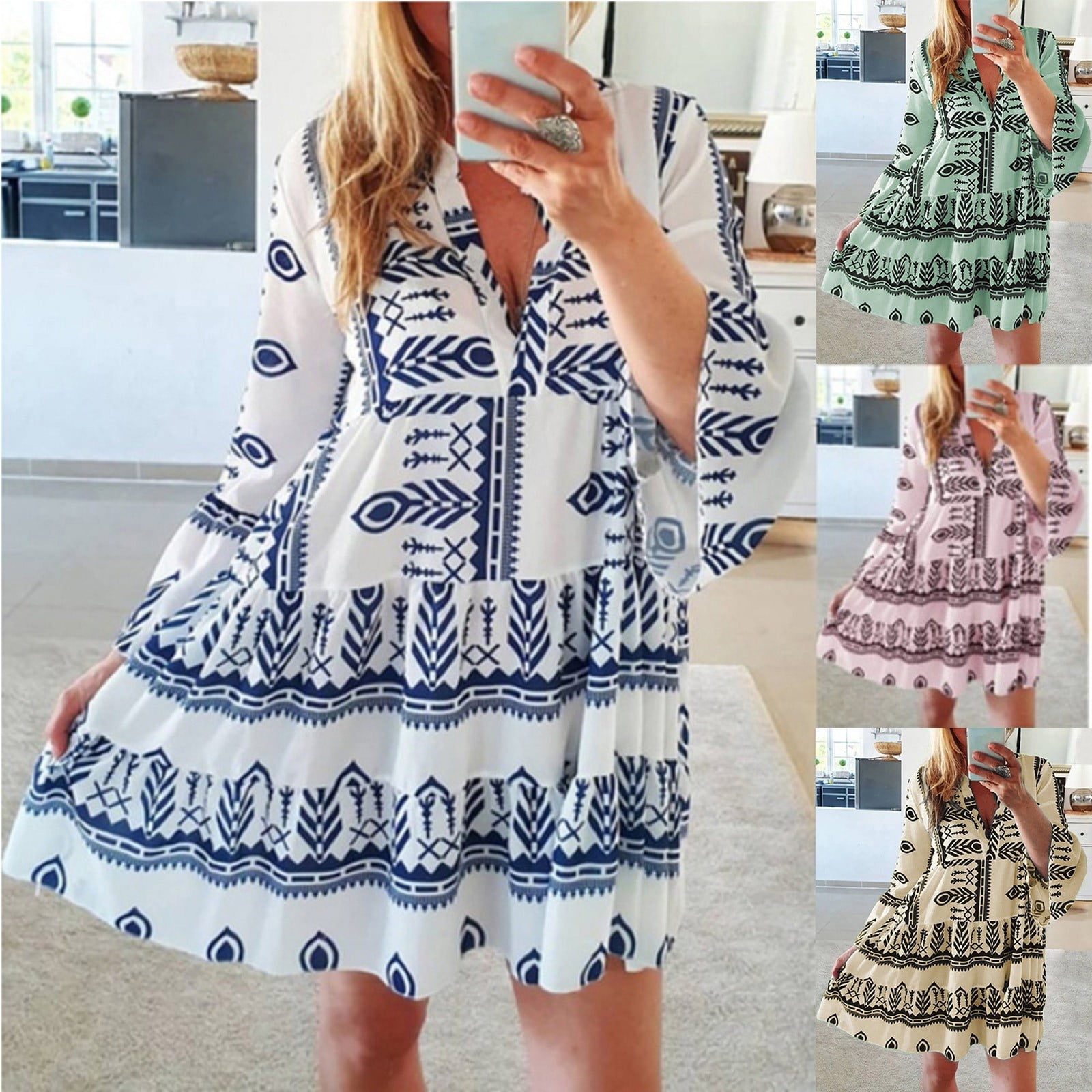 Summer Dresses for Women 2025 Aztec Holiday Style Traditional Plus Size ...