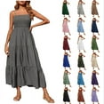 thumbnail image 1 of Summer Dresses for Women 2025 Bohemian Spaghetti Strap Smocked Tiered Long Beach Sun Dresses Sleeveless Solid Maxi Dress, 1 of 10