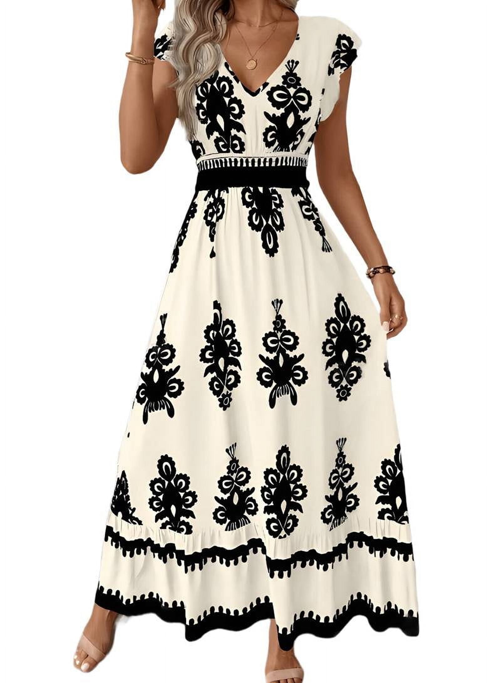 Summer Dresses for Women 2025 Casual Ruffle Sleeves Dress Sundresses Boho Beach Dresses S