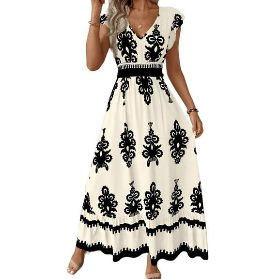 Summer Dresses for Women 2025 Casual Ruffle Sleeves Dress Sundresses Boho Beach Dresses XL