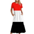 thumbnail image 1 of Summer Dresses for Women 2025 Color Block Tiered Casual Loose Ankle Length Dress Short Sleeve Crewneck Holiday Dress Pockets Rose Gold,2XL, 1 of 5