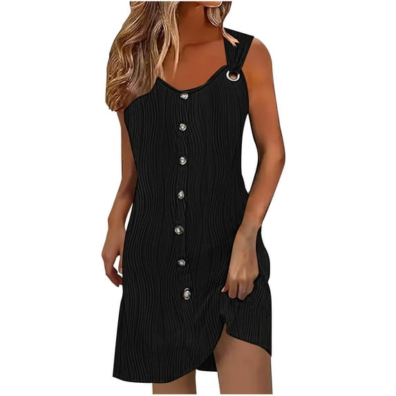 Summer Dresses for Women 2025 Eyelet Sundresses Button Sleeveless Beach Swimsuit Cover Up Casual Loose Tank Tshirt Sun Dress