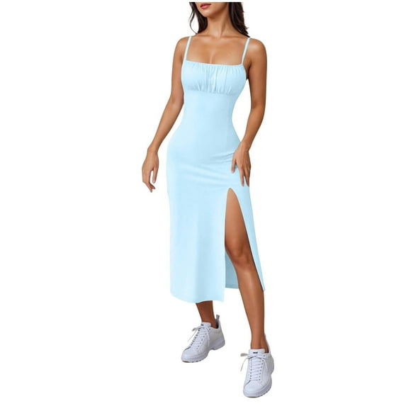 Summer Dresses for Women 2025 Fashion Pleated Dress Sexy Round Neck Sleeveless Solid Color Casual Comfortable All Occasion Wear