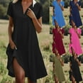 thumbnail image 1 of Summer Dresses for Women 2025, Fashion Women Solid Color V-neck Short Sleeve Loose And Comfortable Dress(Black,S), 1 of 8