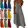 thumbnail image 1 of Summer Dresses for Women 2025 Fashion Women's Summer Casual V-Neck Camis Sleeveless Solid Beach Sundresses Boho Dresses Dresses for Women Gray 2XL, 1 of 7