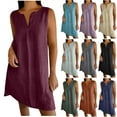thumbnail image 1 of Summer Dresses for Women 2025, Fashion Women's Summer Casual V-Neck Short Sleeve Solid Beach Sundresses Vent Dress(Black,S), 1 of 6