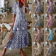 thumbnail image 1 of Summer Dresses for Women 2025, Fashionable Women's Casual Spring/summer V-neck Short Sleeved Printed Dress(Black,S), 1 of 8