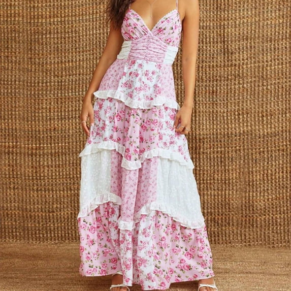Summer Dresses for Women 2025 Floral Boho Long Dresses for Vacation Travel Wear