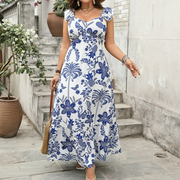 Summer Dresses for Women 2025 Floral Boho Long Dresses for Vacation Travel Wear