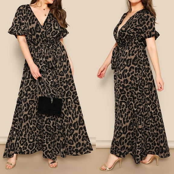 Summer Dresses for Women 2025 High Waisted Leopard Print Plus Size Bandage V-Neck Plus Size Flowy A Line Dress Black Tank Loose Sundresses XXXXL