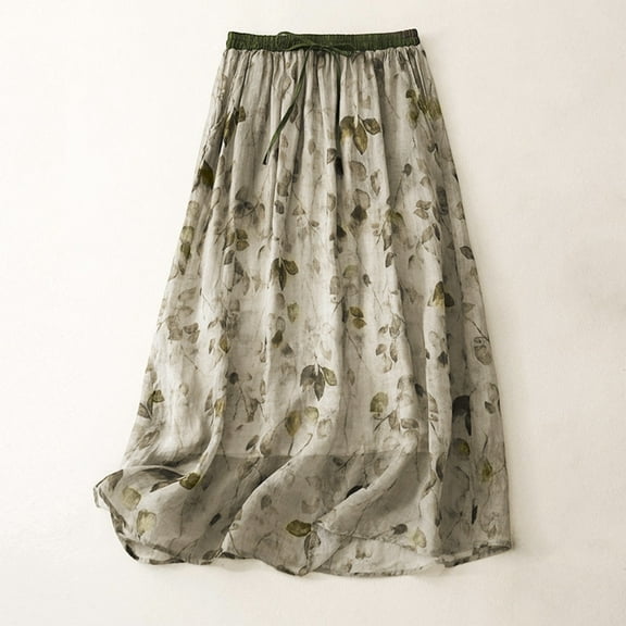 Summer Dresses for Women 2025 LEBONYARD Pleated Skirt in Cotton Fabric,Vintage Floral Mid-length-line Skirt Girl Black L