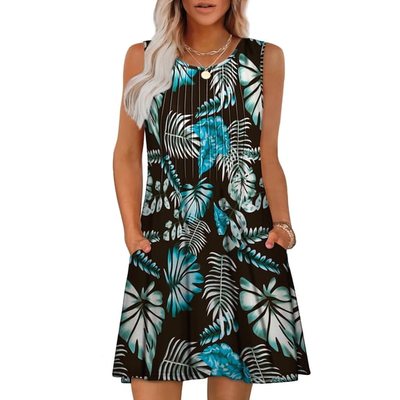 Summer Dresses for Women 2025 Loose Beach Vacation Casual Crew Neck Sleeveless Sundresses with Pockets Tank Dress