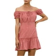 thumbnail image 1 of Summer Dresses for Women Off Shoulder Mini Short Dress Short Sleeve Boho Ruffle A Line Flowy Beach Sundresses, 1 of 4